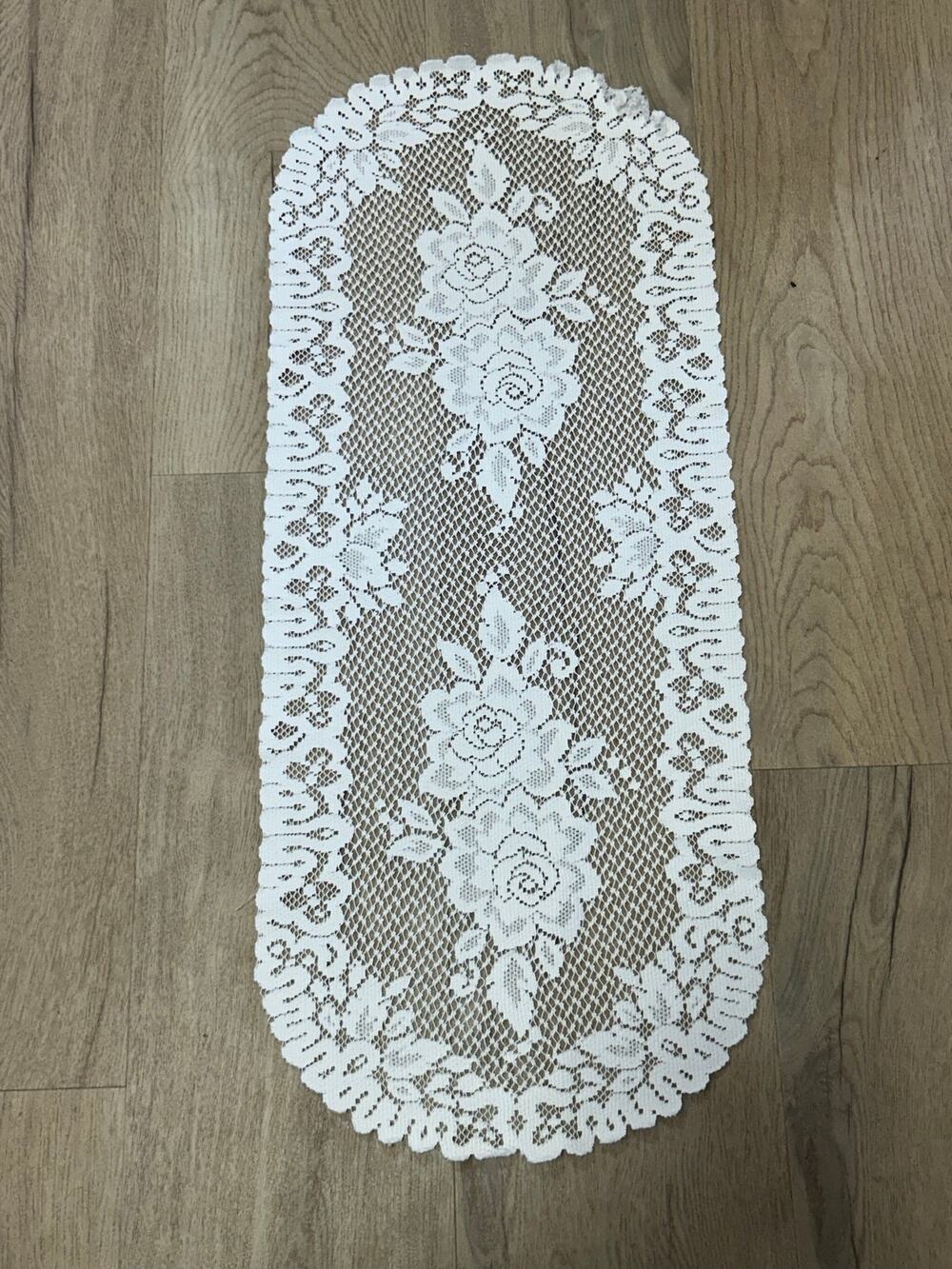 White Lace Table Runner Floral Rose Scalloped Edge 30” Cottagecore Vintage Style